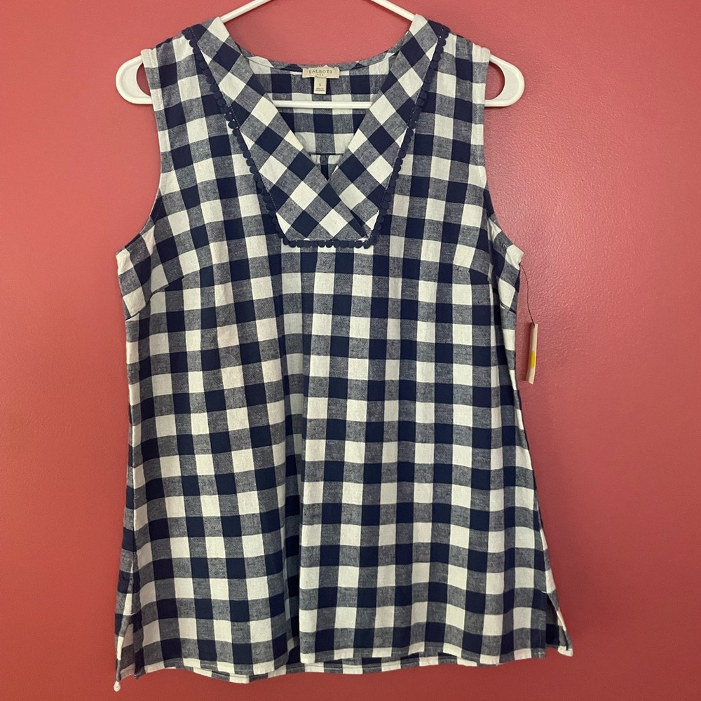 Blue and White Checkered Sleeveless Top